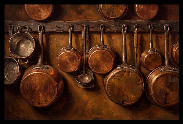 Hanging Copper Pots In A Rustic Kitchen