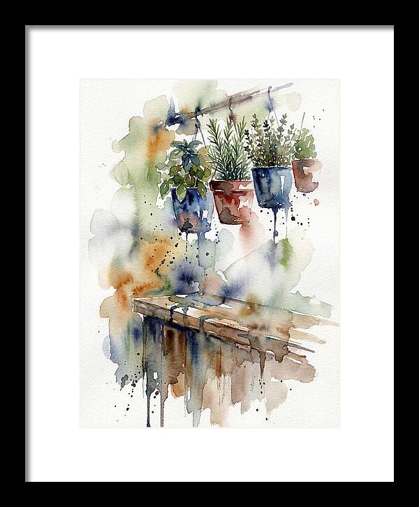 Hanging Kitchen Herbs Watercolor