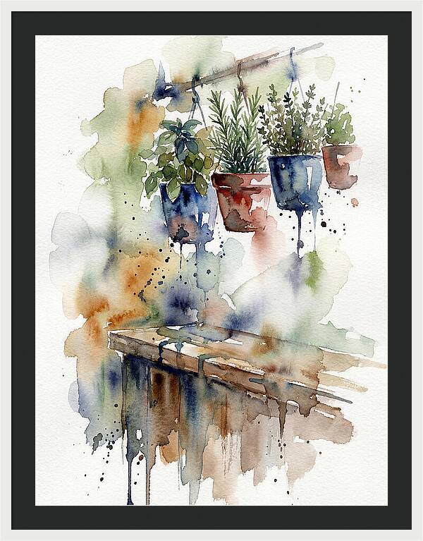 Hanging Kitchen Herbs Watercolor