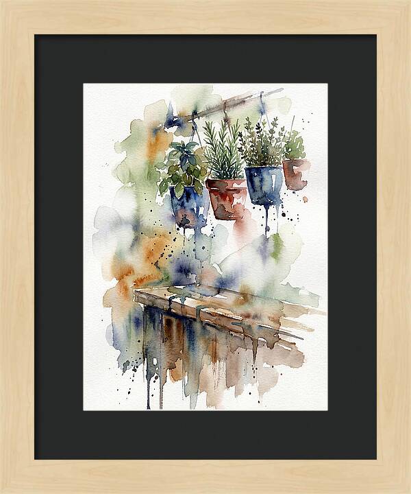 Hanging Kitchen Herbs Watercolor
