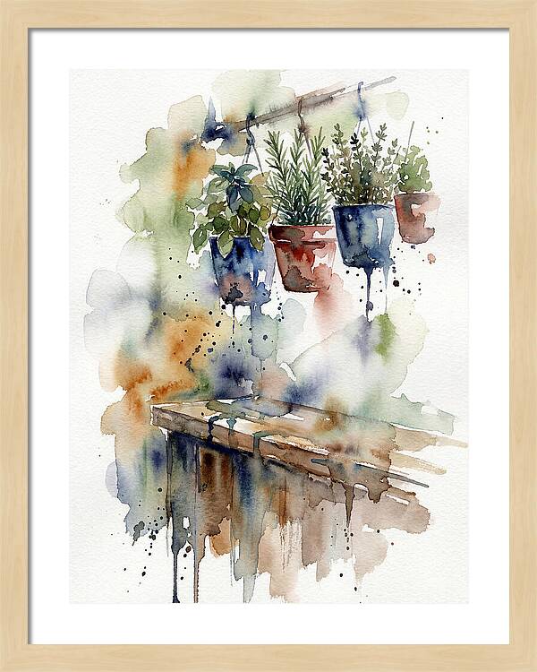 Hanging Kitchen Herbs Watercolor