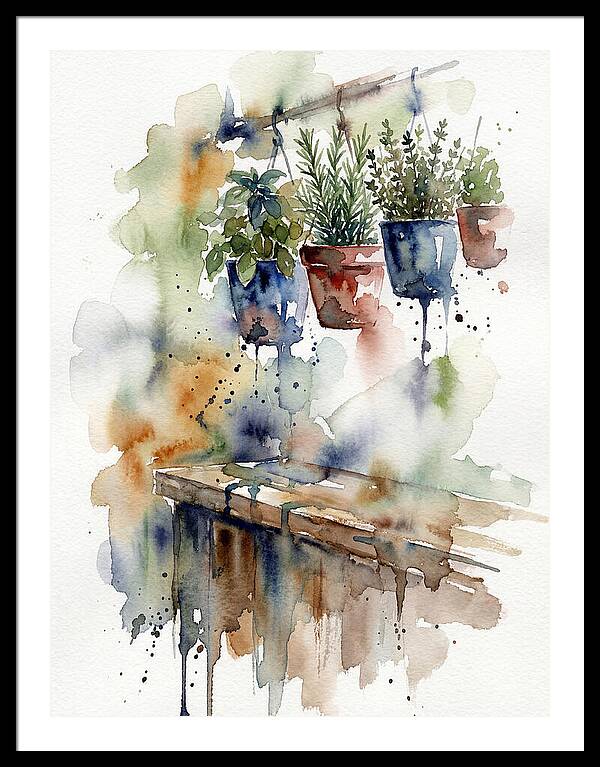 Hanging Kitchen Herbs Watercolor