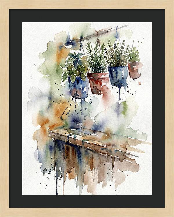 Hanging Kitchen Herbs Watercolor