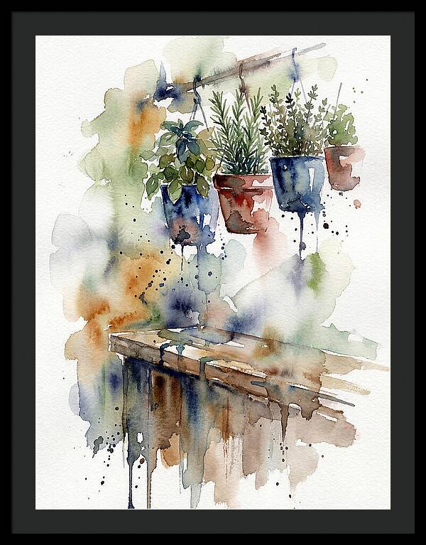Hanging Kitchen Herbs Watercolor
