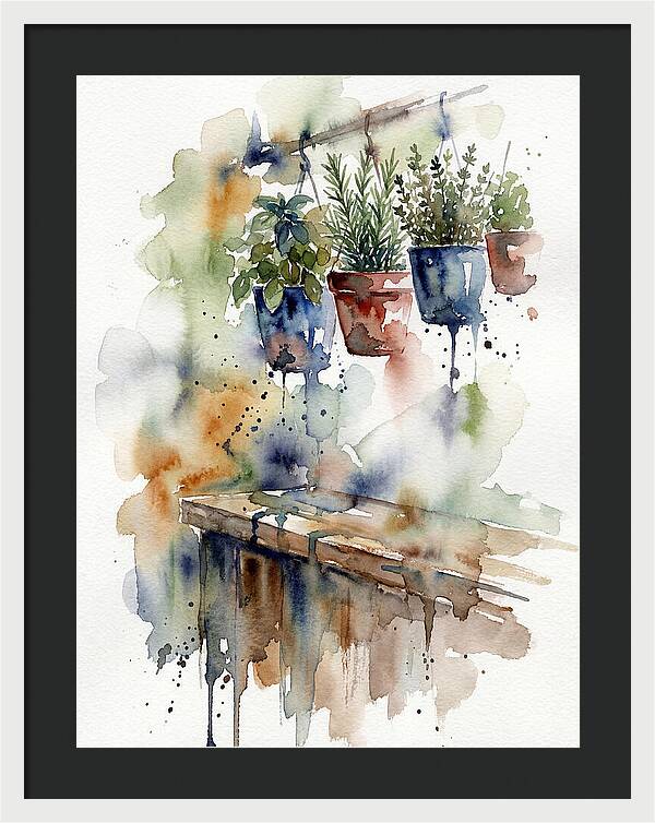 Hanging Kitchen Herbs Watercolor