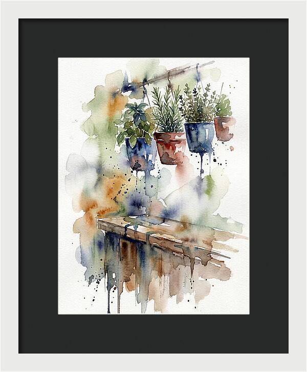 Hanging Kitchen Herbs Watercolor