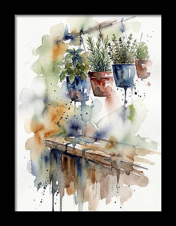 Hanging Kitchen Herbs Watercolor