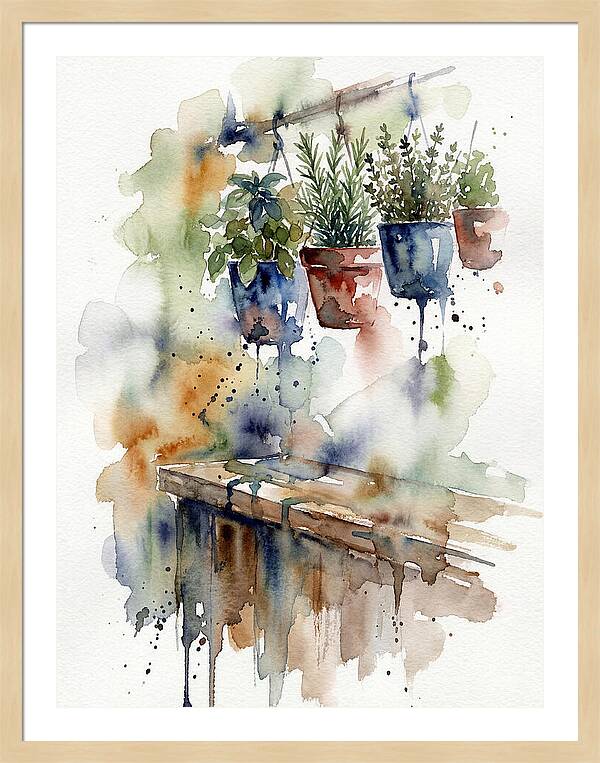 Hanging Kitchen Herbs Watercolor