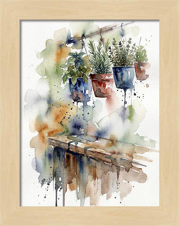 Hanging Kitchen Herbs Watercolor