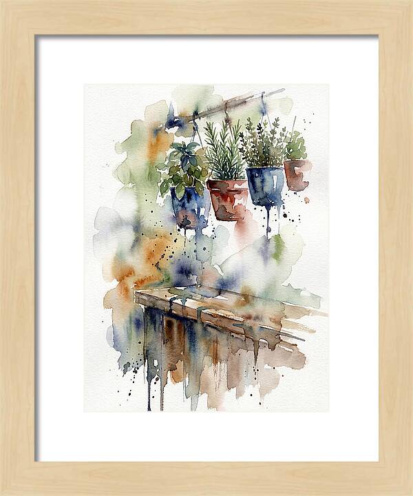 Hanging Kitchen Herbs Watercolor