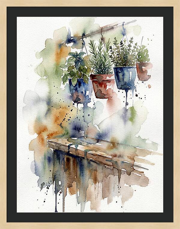 Hanging Kitchen Herbs Watercolor