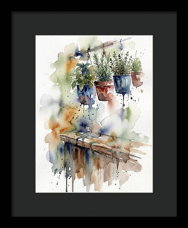 Hanging Kitchen Herbs Watercolor