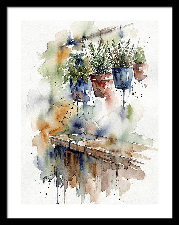 Hanging Kitchen Herbs Watercolor