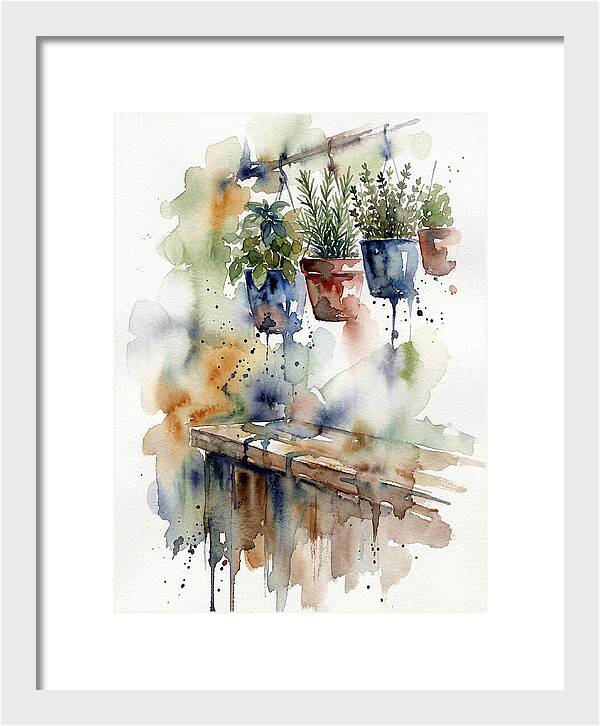 Hanging Kitchen Herbs Watercolor