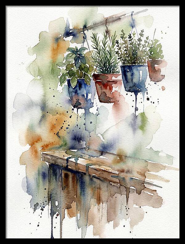 Hanging Kitchen Herbs Watercolor