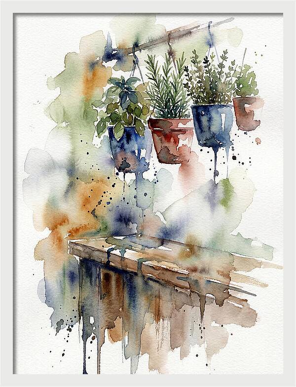 Hanging Kitchen Herbs Watercolor