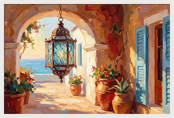 Hanging Lantern In Mediterranean Light
