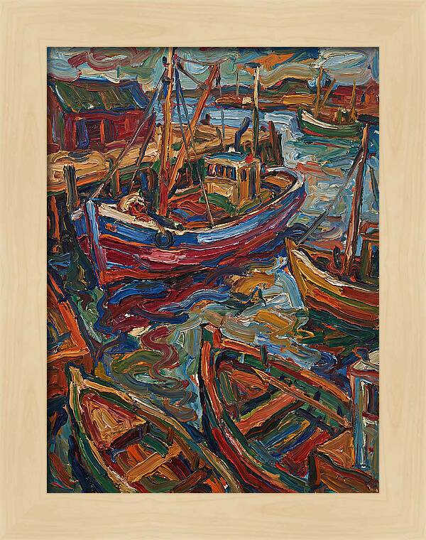 Harbor Boats In Expressionist Style
