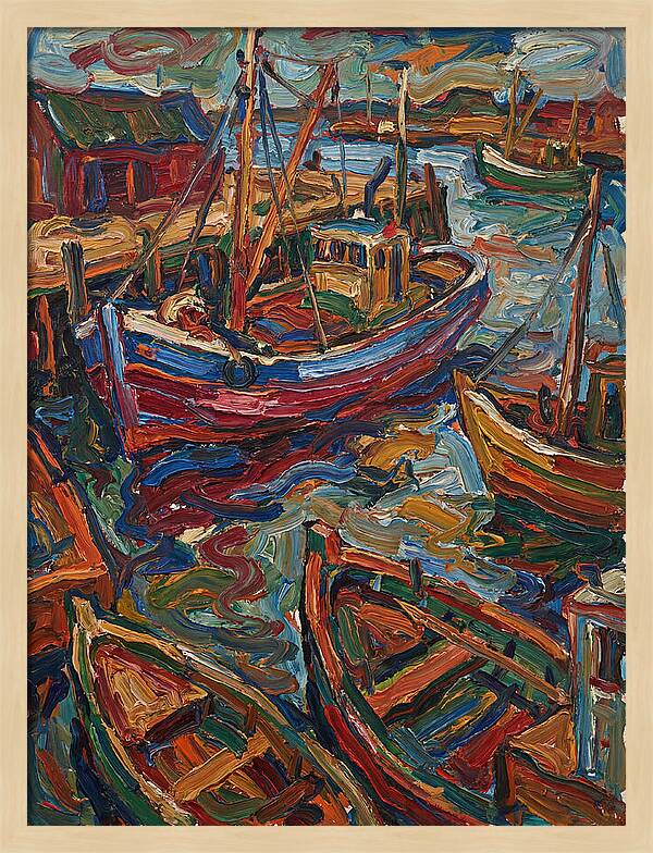 Harbor Boats In Expressionist Style