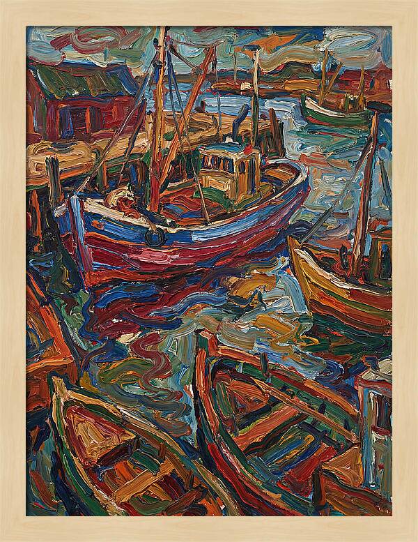 Harbor Boats In Expressionist Style