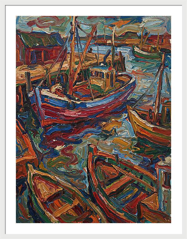 Harbor Boats In Expressionist Style