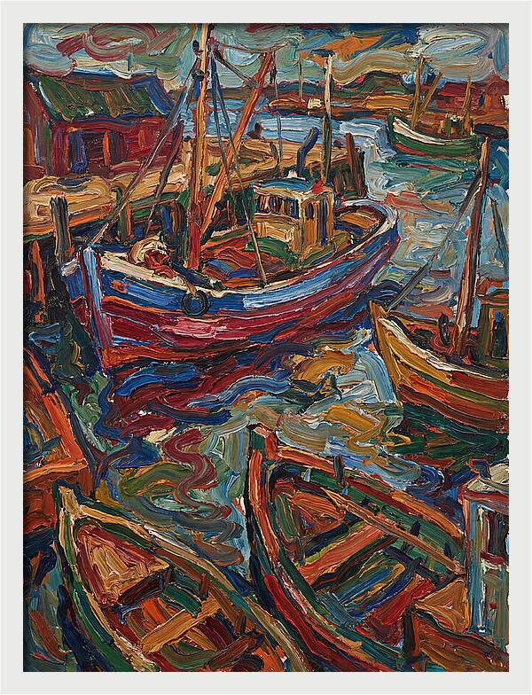 Harbor Boats In Expressionist Style