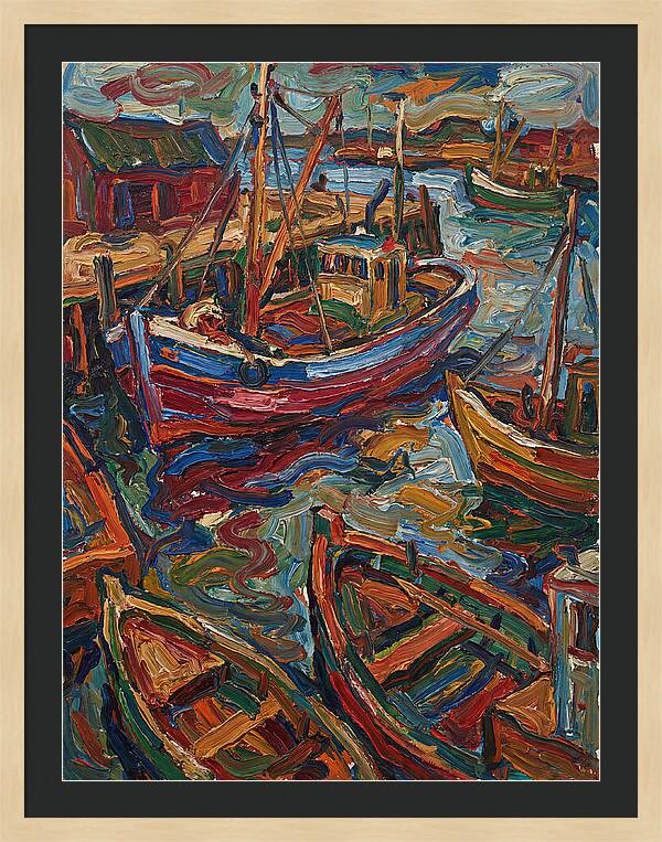 Harbor Boats In Expressionist Style