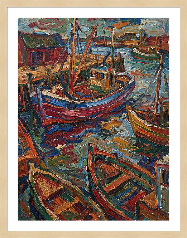 Harbor Boats In Expressionist Style