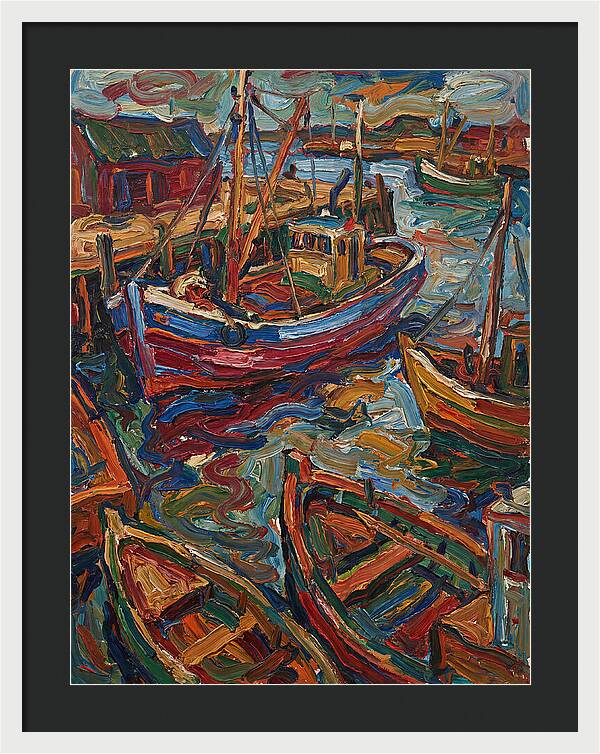 Harbor Boats In Expressionist Style