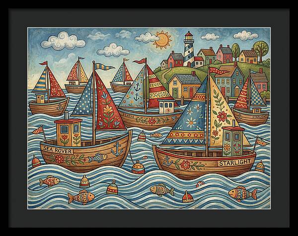 Harbor Boats In Folk Style