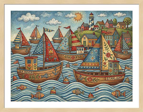 Harbor Boats In Folk Style