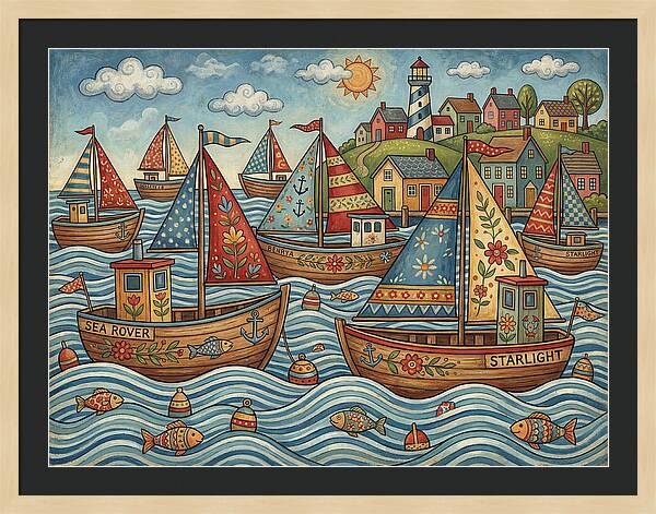 Harbor Boats In Folk Style