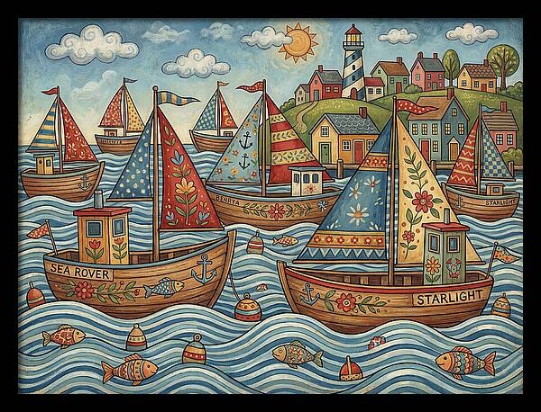 Harbor Boats In Folk Style