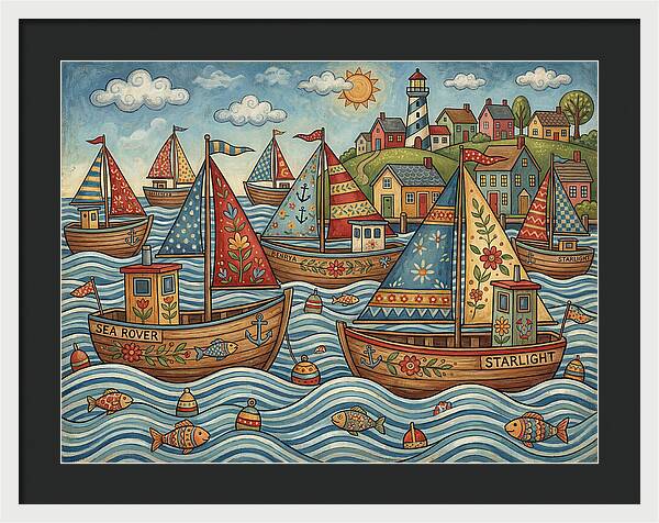 Harbor Boats In Folk Style