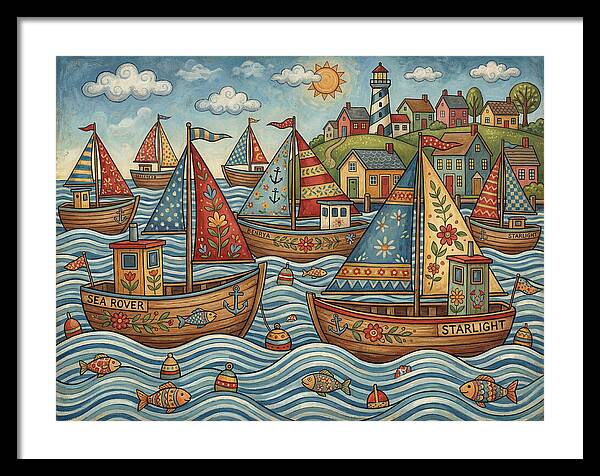 Harbor Boats In Folk Style