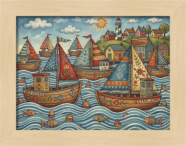 Harbor Boats In Folk Style