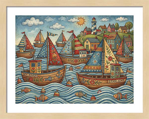 Harbor Boats In Folk Style