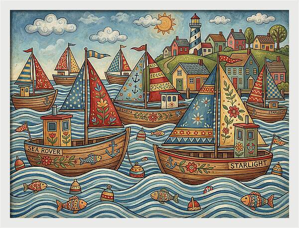 Harbor Boats In Folk Style