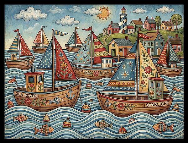 Harbor Boats In Folk Style