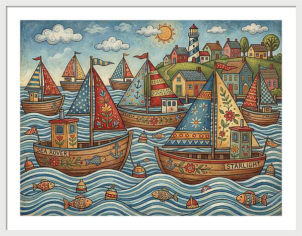 Harbor Boats In Folk Style