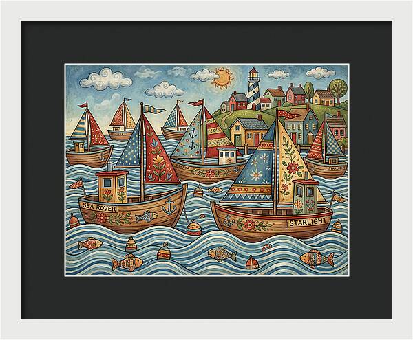 Harbor Boats In Folk Style