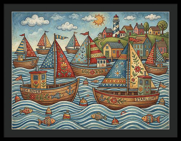 Harbor Boats In Folk Style