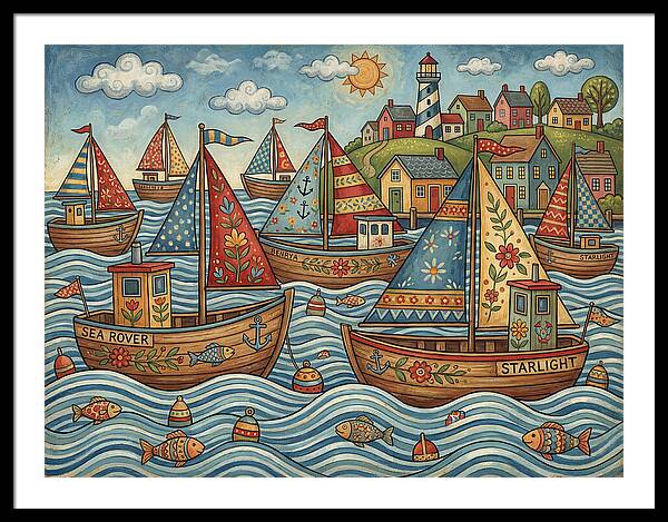 Harbor Boats In Folk Style