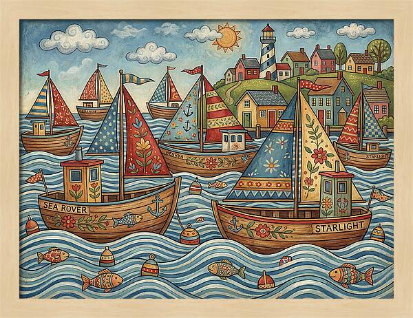 Harbor Boats In Folk Style