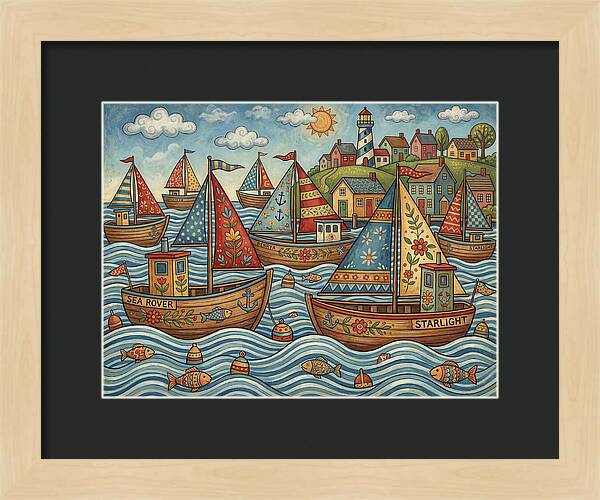 Harbor Boats In Folk Style