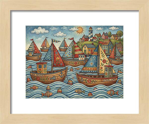 Harbor Boats In Folk Style