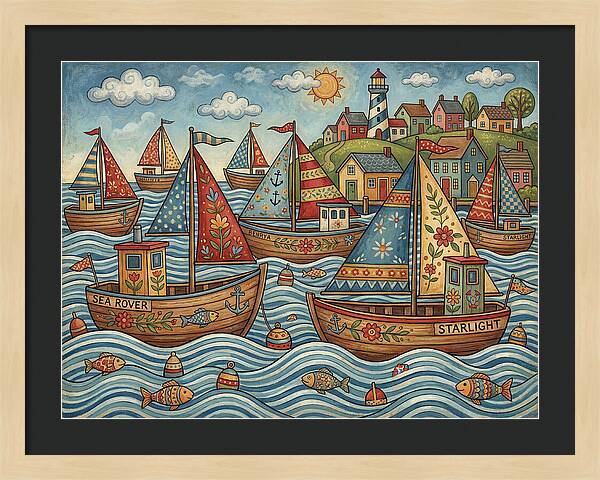 Harbor Boats In Folk Style