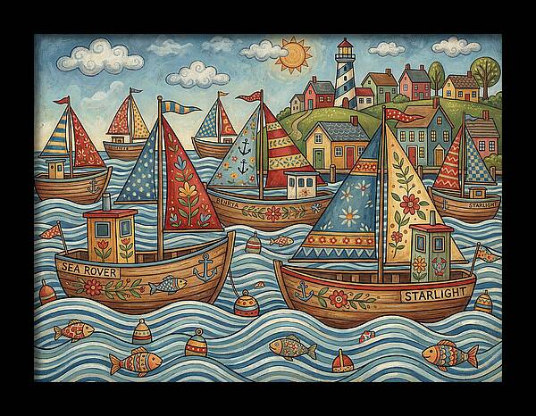 Harbor Boats In Folk Style