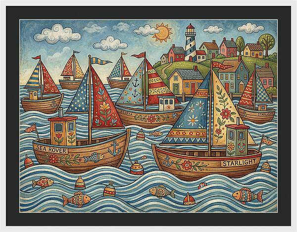 Harbor Boats In Folk Style