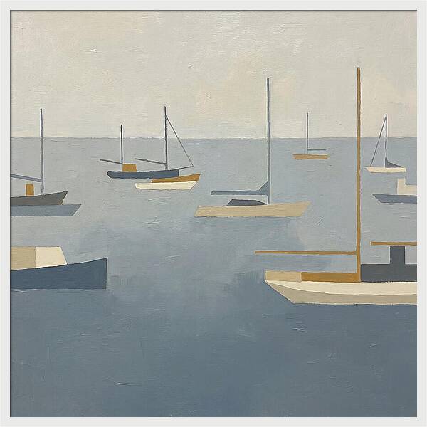 Harbor Boats In Minimalist Style
